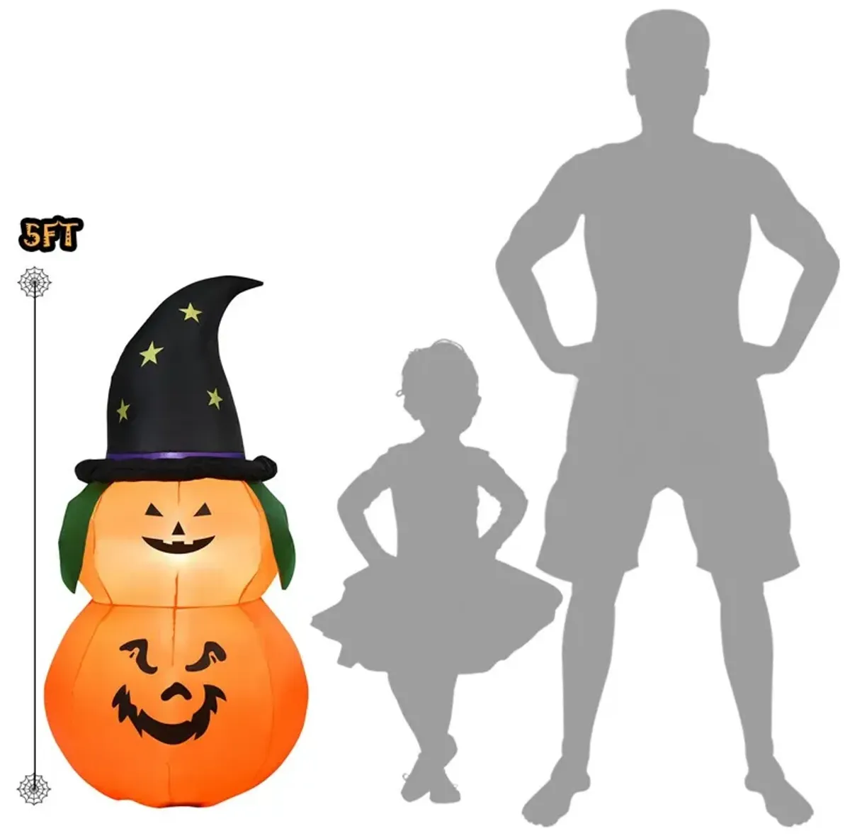 5 Feet Halloween Inflatable LED Pumpkin with Witch Hat