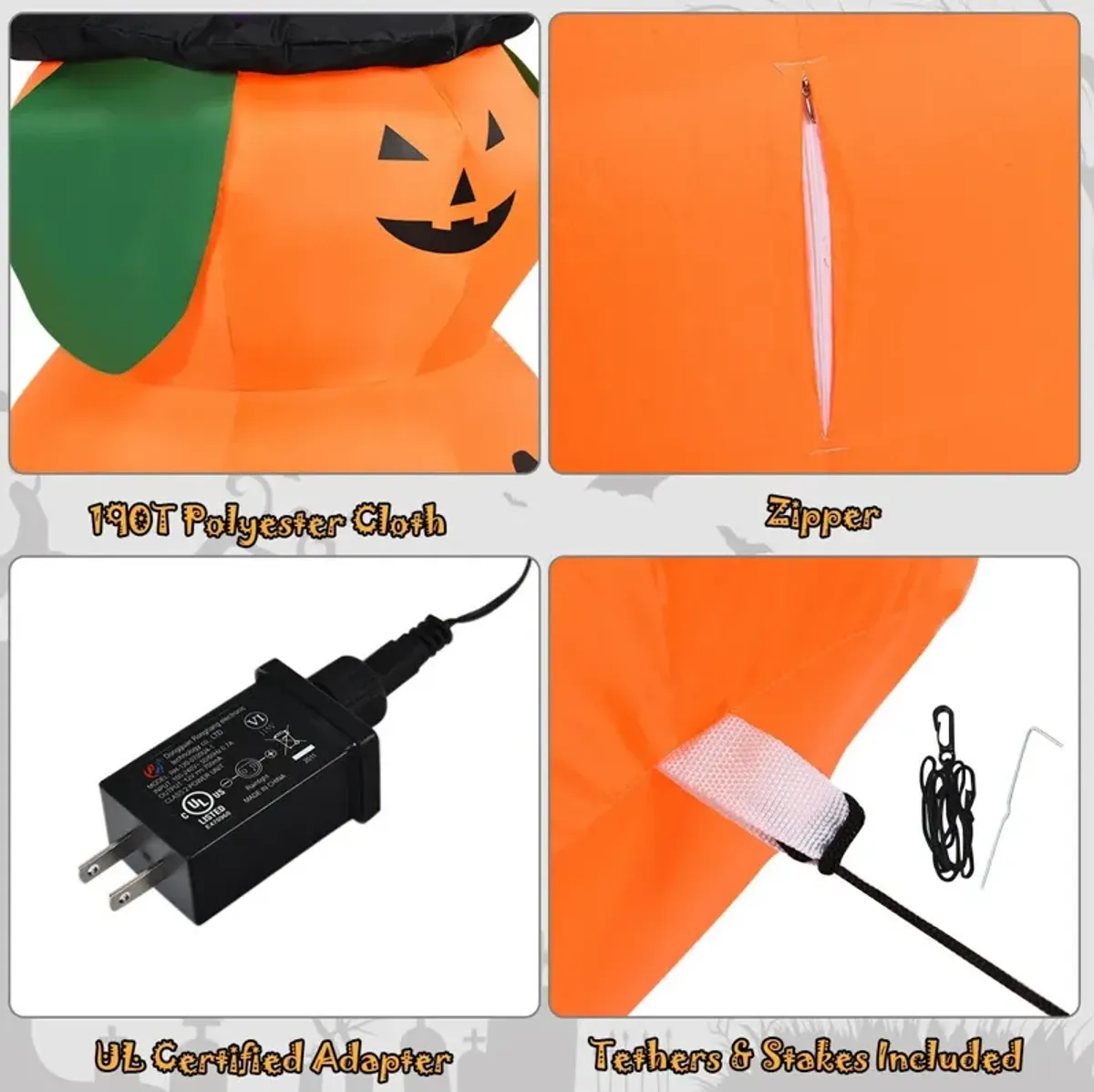 5 Feet Halloween Inflatable LED Pumpkin with Witch Hat