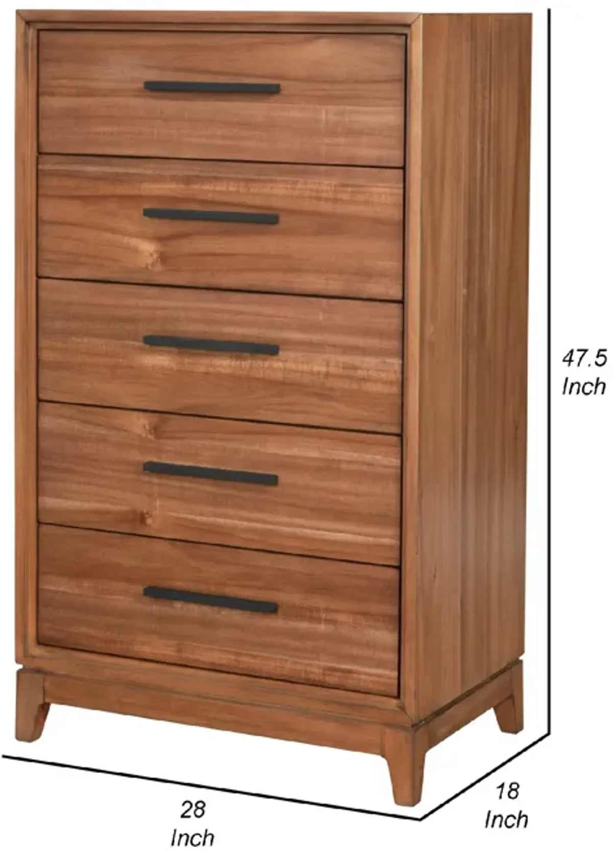 Chest with 5 Drawers and Wooden Frame, Brown-Benzara