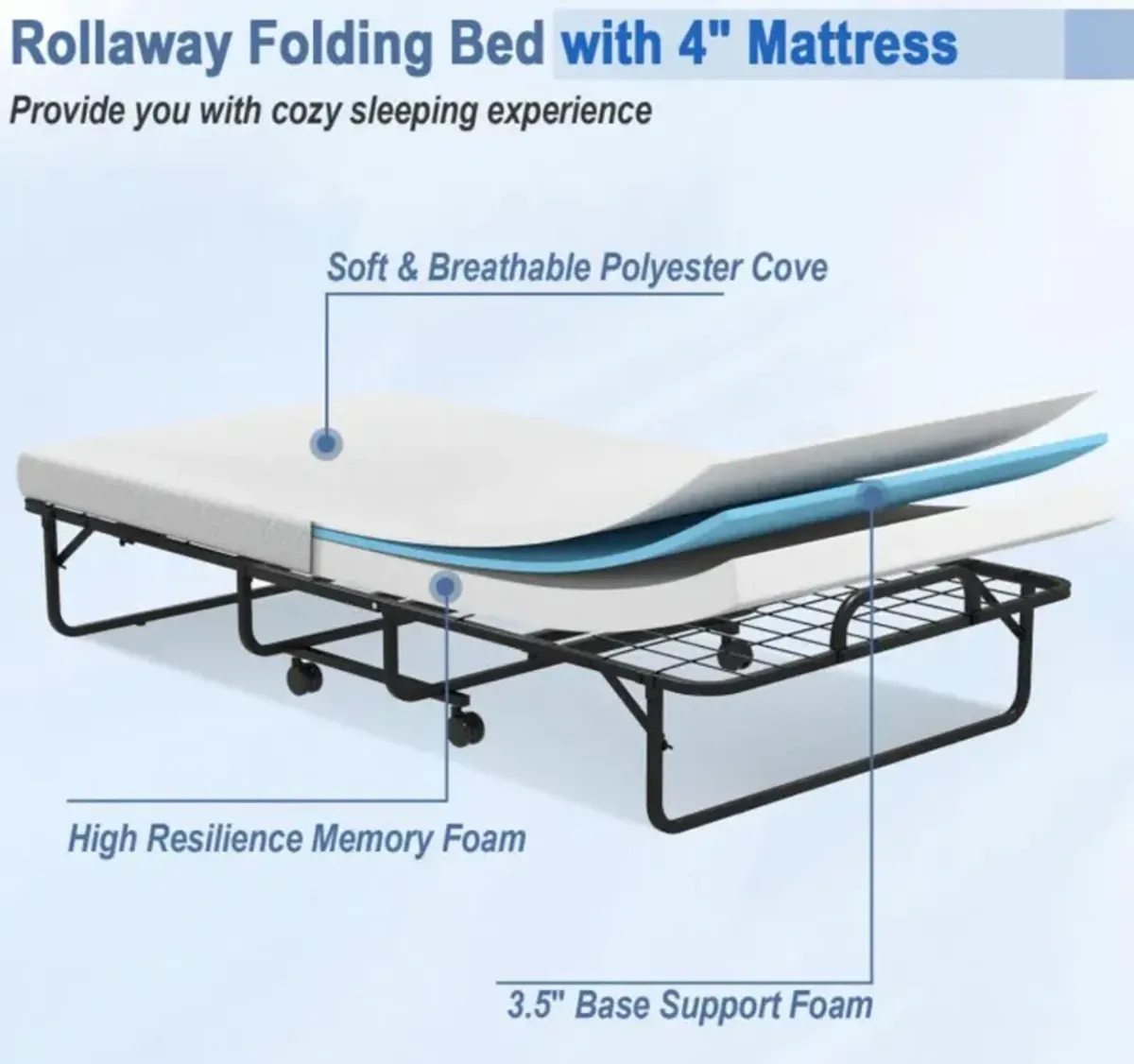 Hivvago Twin Size Metal Folding Bed with Memory Foam Mattress