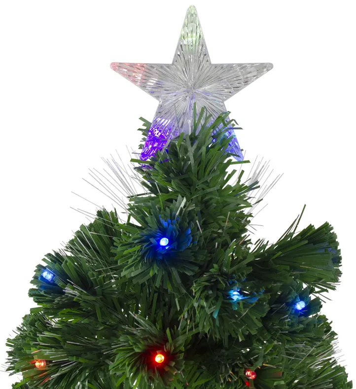 4' Pre-Lit Potted Fiber Optic Artificial Christmas Tree  Multicolor LED Lights