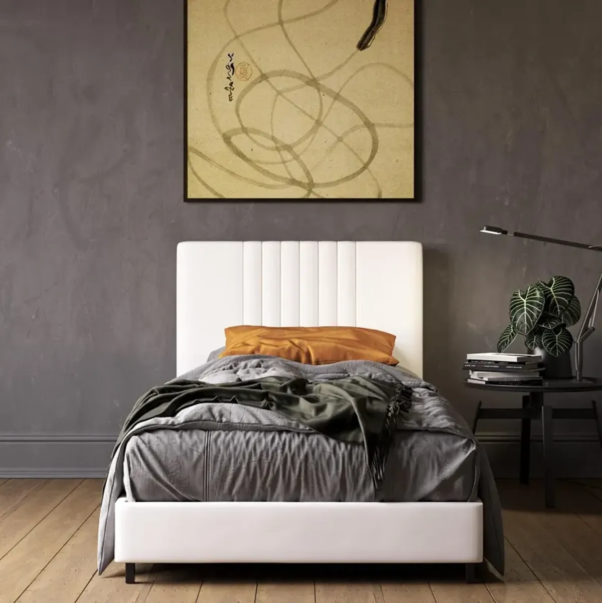 Rio Faux Leather Upholstered Bed, Twin, White