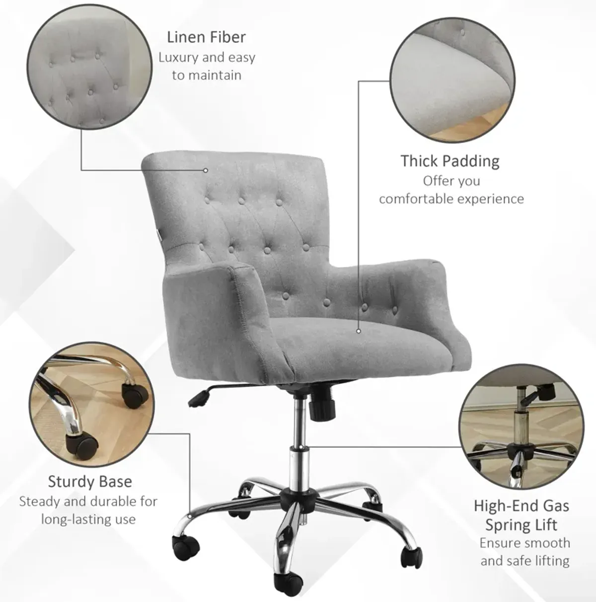 Light Grey Office Seating: Mid Back Swivel Computer Chair for Home Study