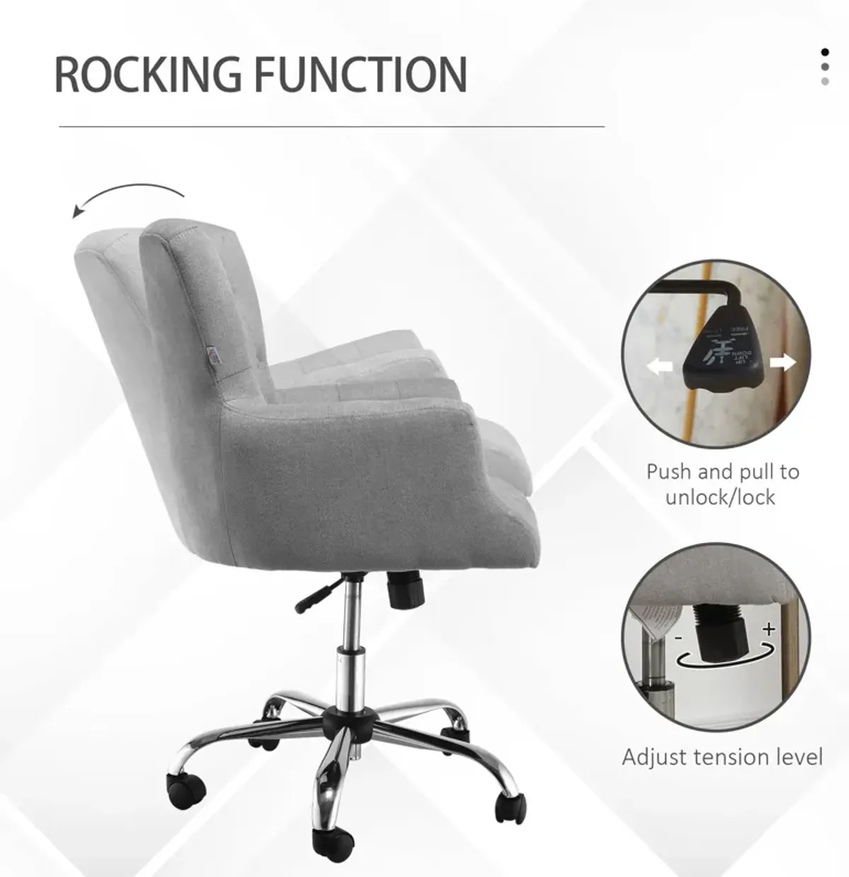 Light Grey Office Seating: Mid Back Swivel Computer Chair for Home Study