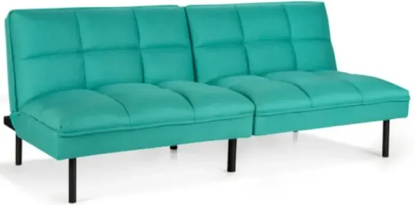 Convertible Fabric Sofa Bed with 3-Level Adjustable Backrest Angle-Turquoise