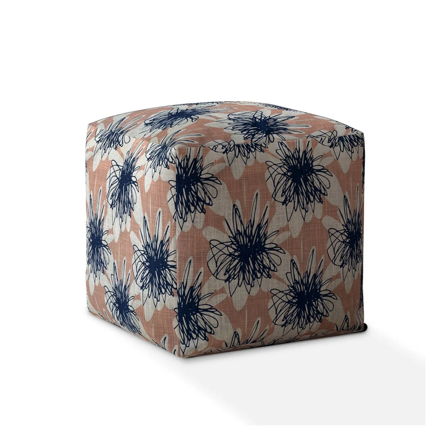 Homezia 17" Pink And Blue Canvas Floral Pouf Ottoman