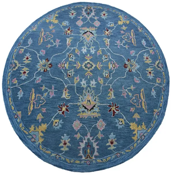 RUGSOTIC CARPETS HAND TUFTED WOOL ECO-FRIENDLY AREA RUGS  - 8'x8', Round Shape, Light Blue, Floral Modern Design, High Pile Thick Handmade Anti Skid Area Rugs for Living Room, Bed Room (K00400)