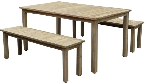 Felix 3 Piece Modern Dining Set, Natural Brown Acacia Wood Frame, 6 Seater - Benzara