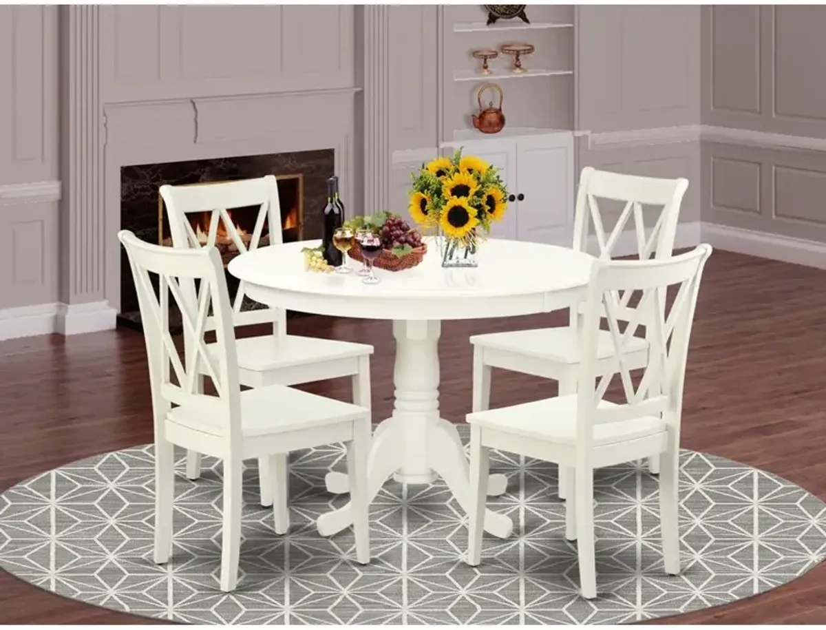 East West Furniture Dining Room Set Linen White, HLCL5-LWH-W