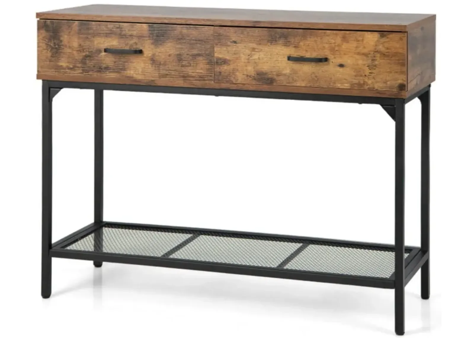 Hivvago 2 Drawers Industrial Console Table with Steel Frame for Small Space