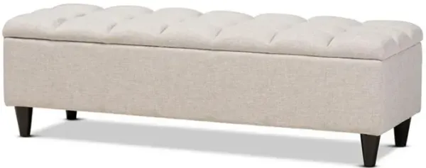 Light Blue Fabric Upholstered Dark Brown Finished Wood Storage Bench Ottoman