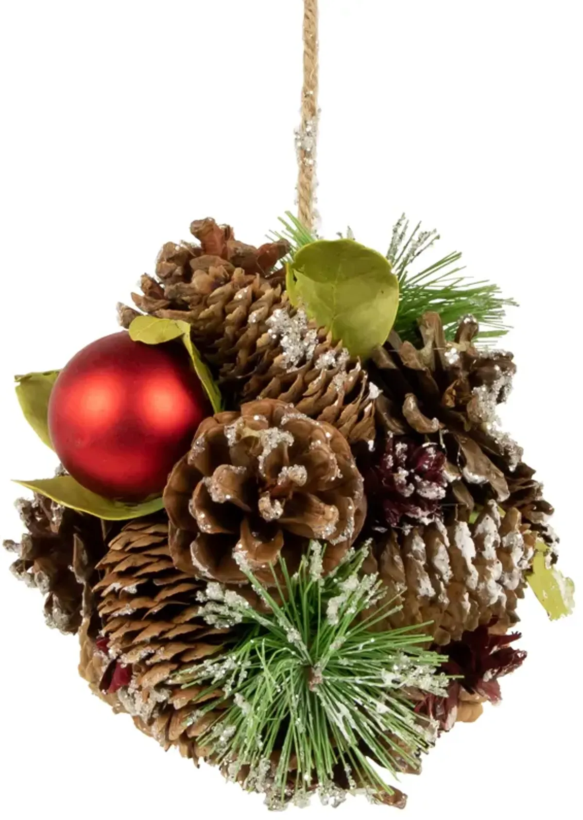 5.5" Red Ornament  Pinecone and Mixed Foliage Hanging Christmas Ball Ornament