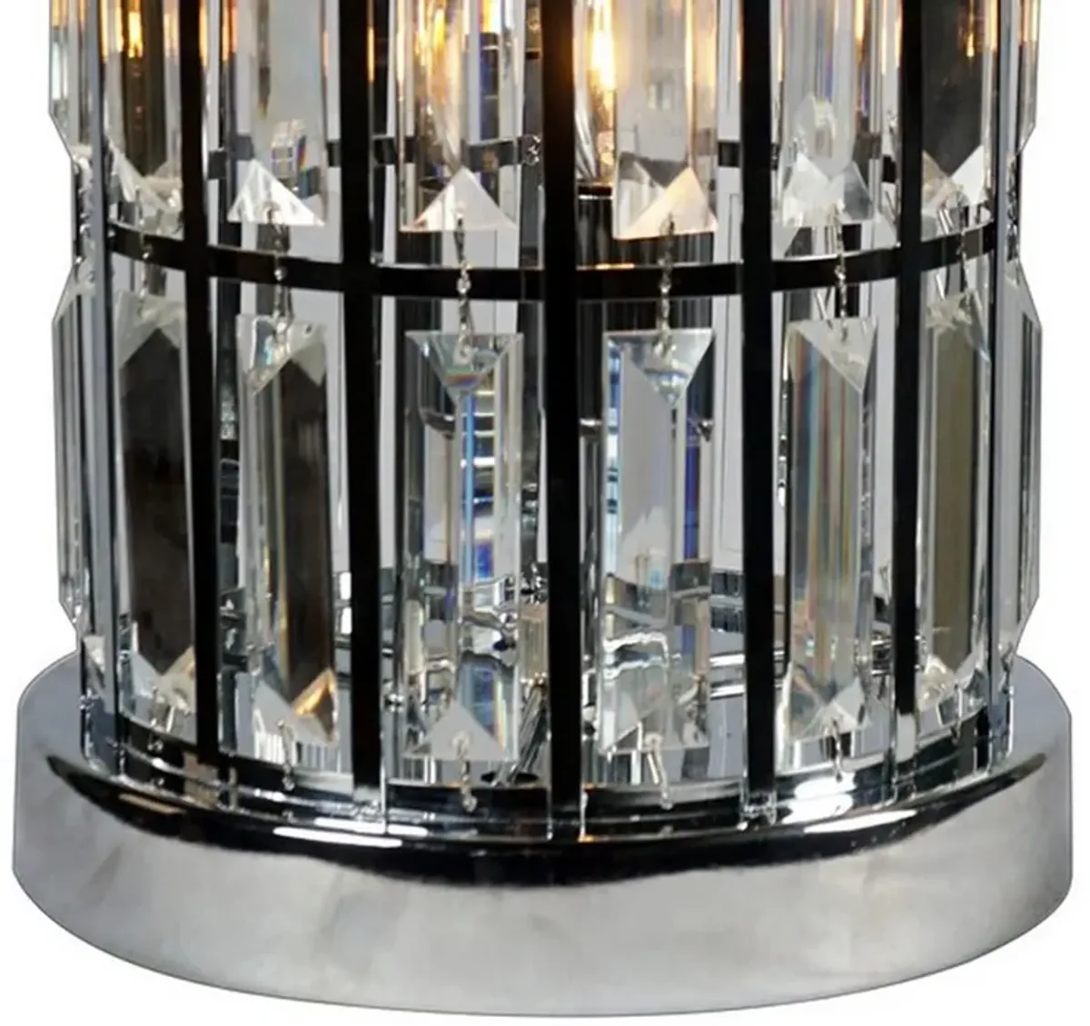 20 Inch Modern Table Lamp, Metal Cage Shade with Glass Accents, Chrome-Benzara