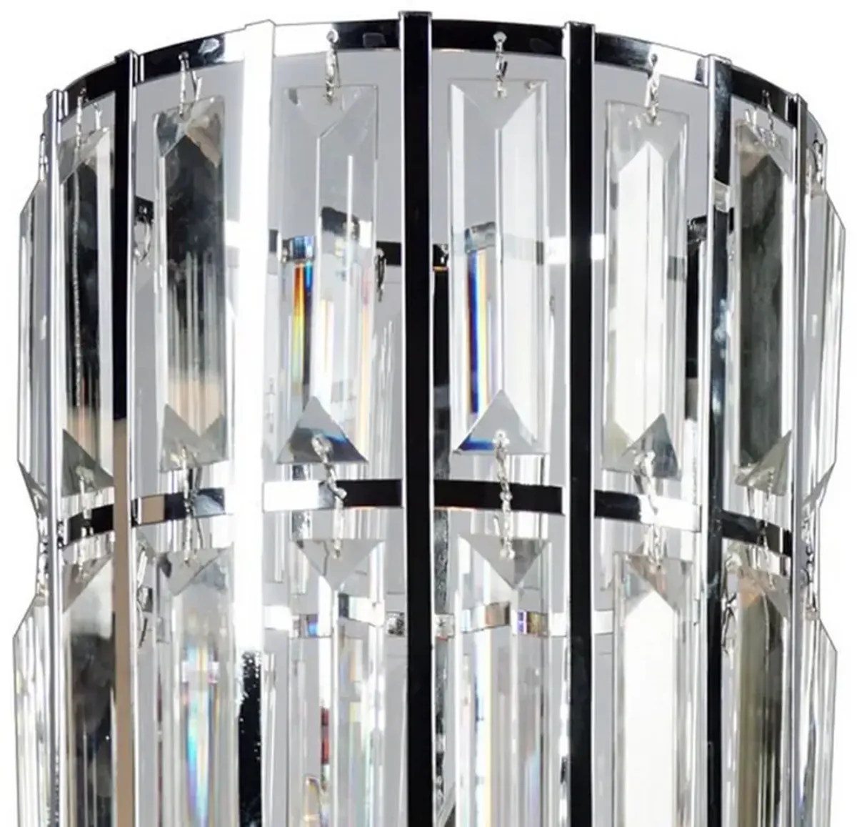 20 Inch Modern Table Lamp, Metal Cage Shade with Glass Accents, Chrome-Benzara