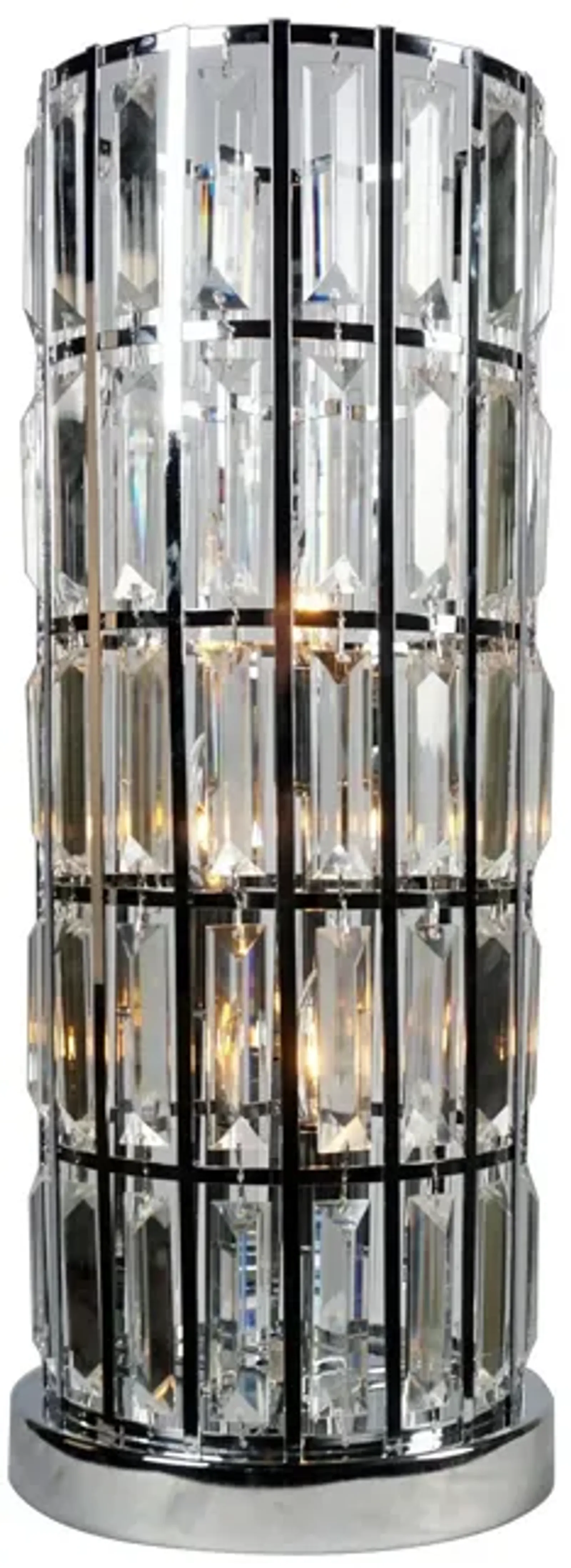 20 Inch Modern Table Lamp, Metal Cage Shade with Glass Accents, Chrome-Benzara