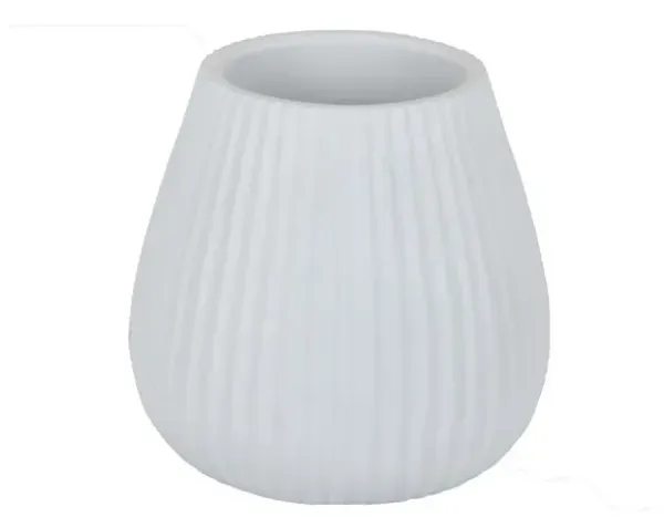 Azra Vase with Ribbed Texture and Wide Opening, 8 Inch White Resin - Benzara