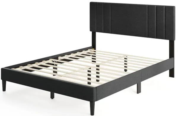 Bed Frame with Vertical Channel Tufted Headboard and Sturdy Wooden Slats