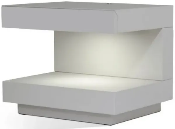 Contemporary Squared C Shaped Wooden Nightstand with LED Light, Gray-Benzara