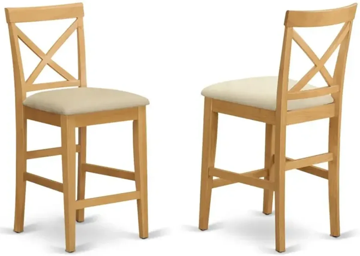 X-Back  stool  with  upholstered  seat  in  Oak  finish,  Set  of  2