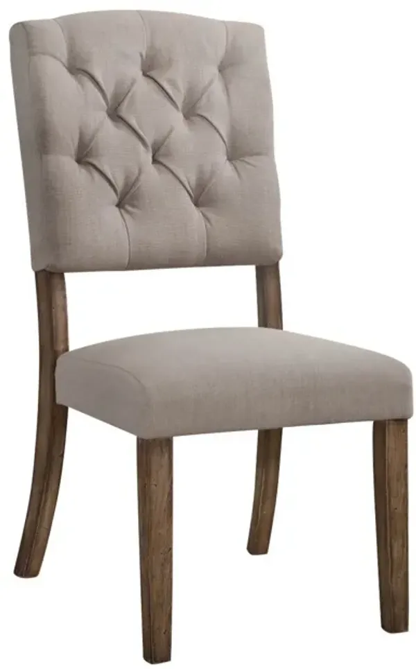Dining Side Chair with Linen Tufted Back, Set of 2, Beige-Benzara