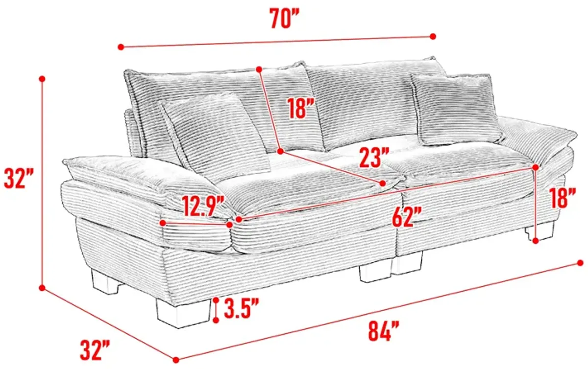 Merax Corduroy Sofa Loveseat Sofa with Pillows