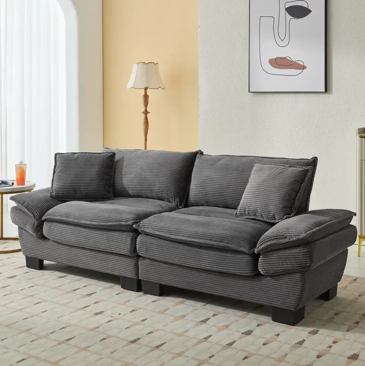 Merax Corduroy Sofa Loveseat Sofa with Pillows