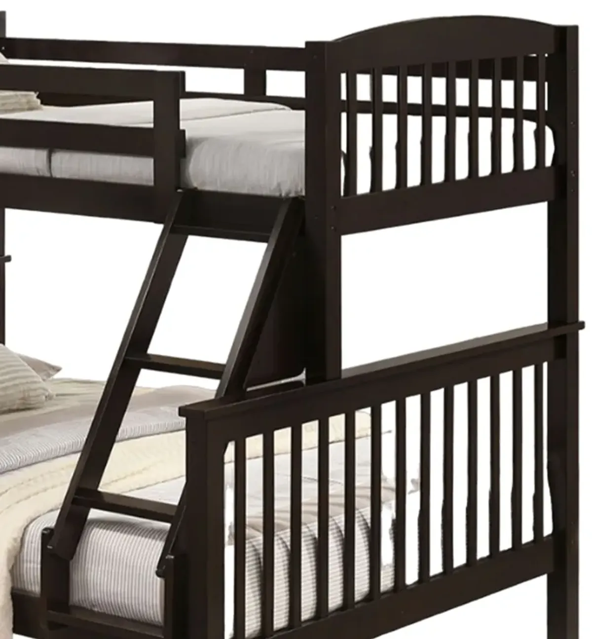 Bruke Twin/Full Bunk Bed with Ladder, Slatted Cherry Brown Solid Hardwood