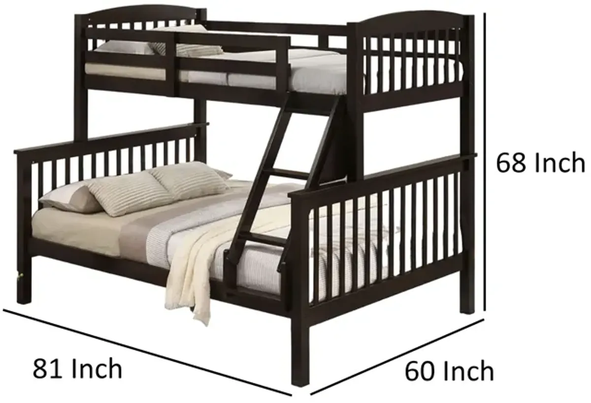 Bruke Twin/Full Bunk Bed with Ladder, Slatted Cherry Brown Solid Hardwood