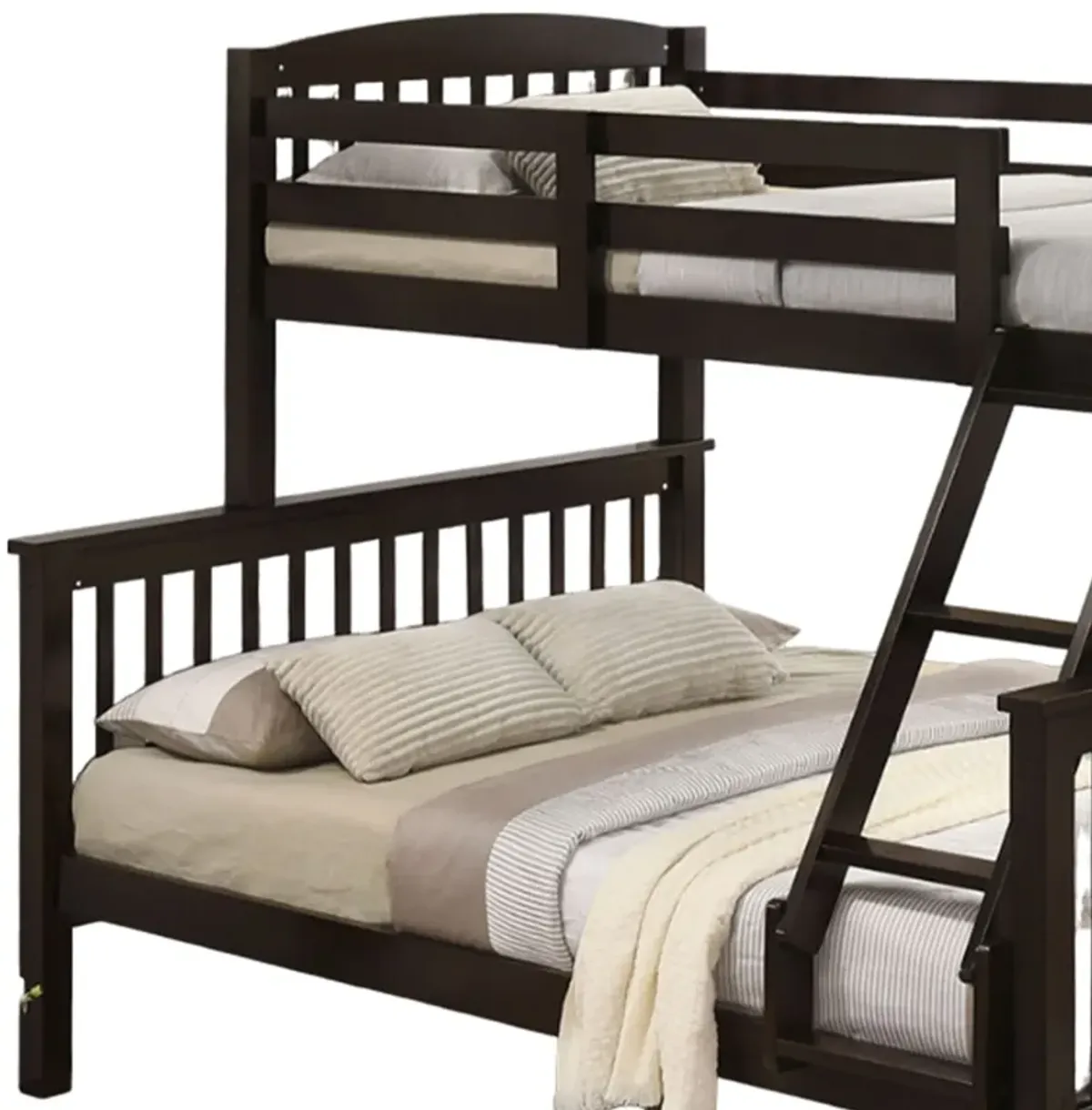 Bruke Twin/Full Bunk Bed with Ladder, Slatted Cherry Brown Solid Hardwood