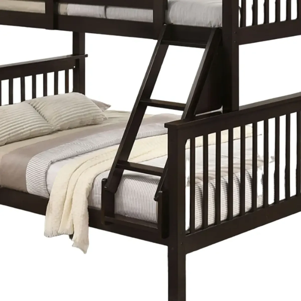 Bruke Twin/Full Bunk Bed with Ladder, Slatted Cherry Brown Solid Hardwood