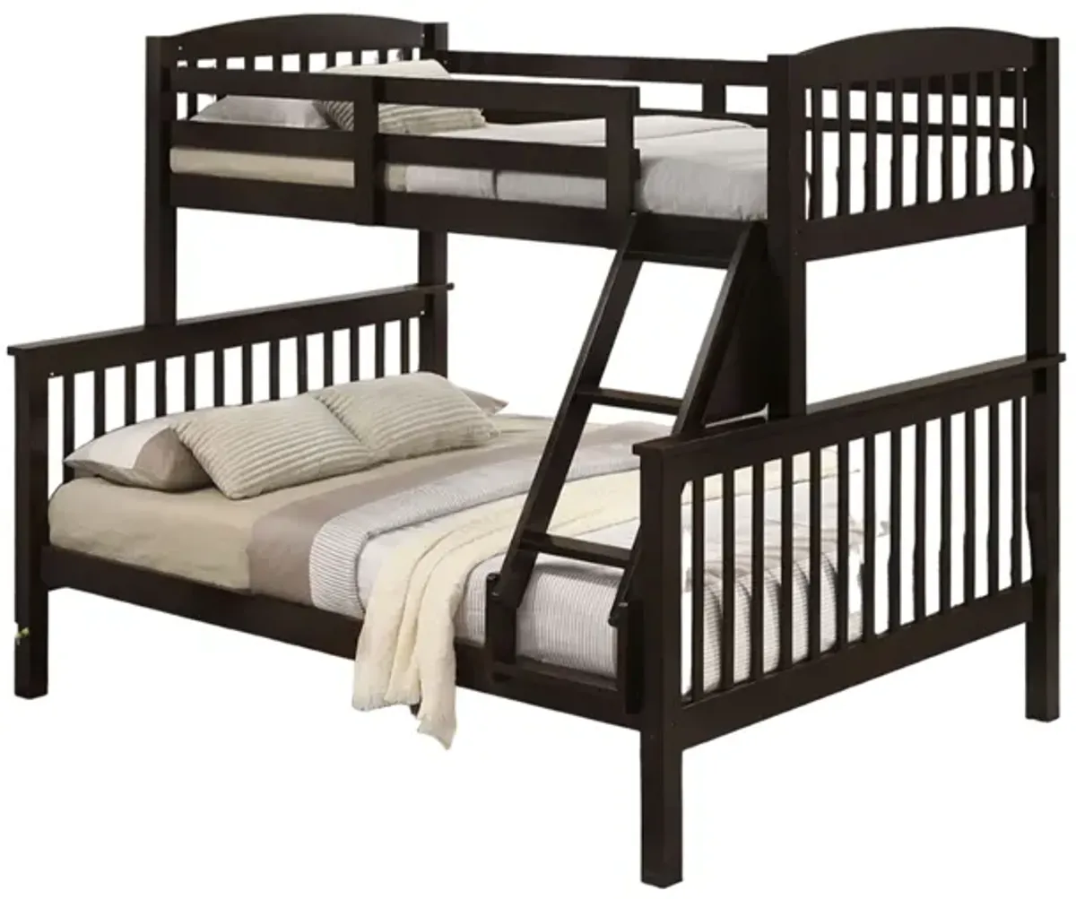 Bruke Twin/Full Bunk Bed with Ladder, Slatted Cherry Brown Solid Hardwood