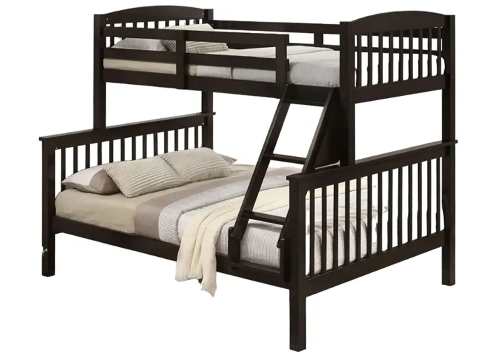 Bruke Twin/Full Bunk Bed with Ladder, Slatted Cherry Brown Solid Hardwood