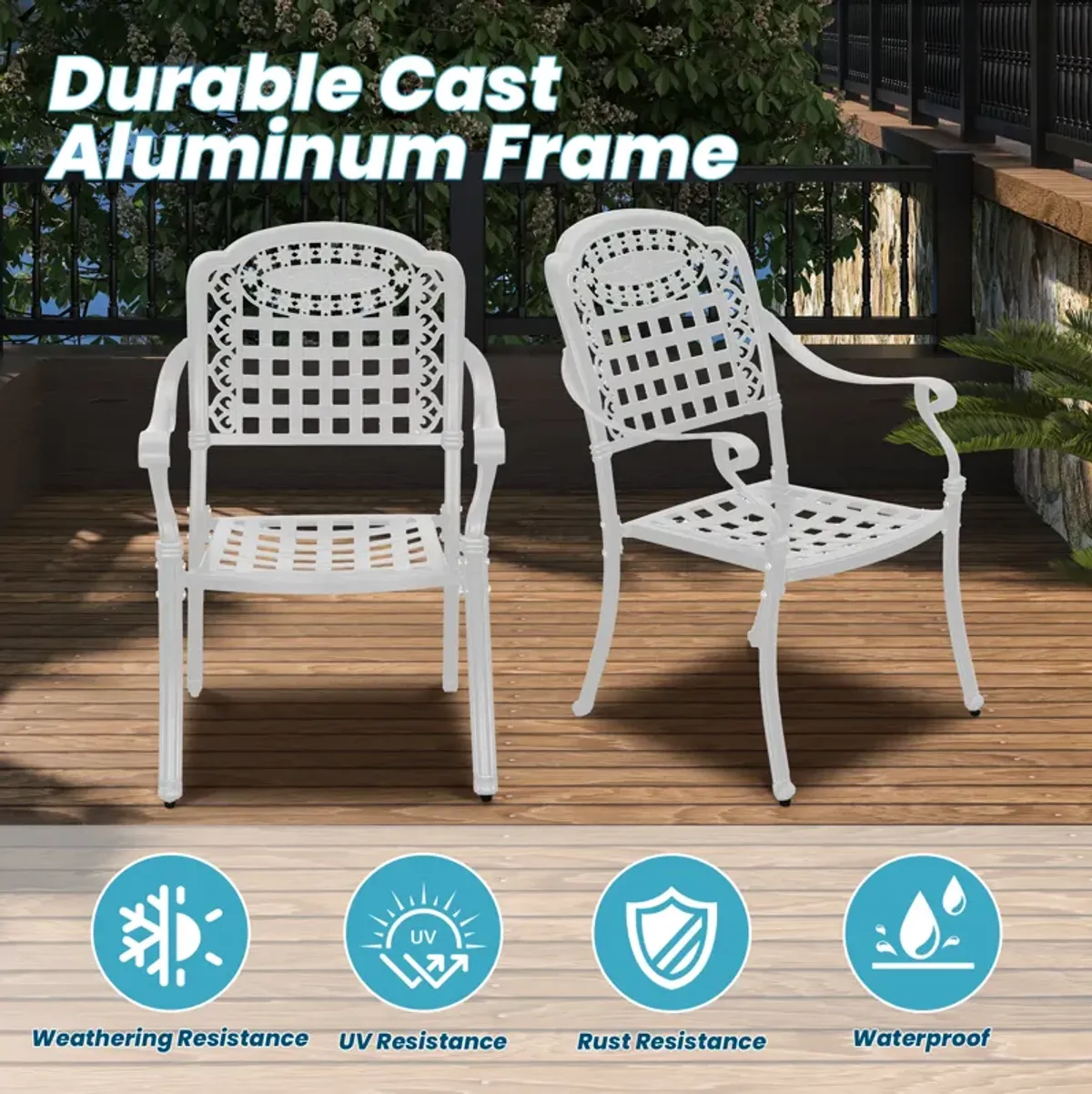 MONDAWE Cast Aluminum Patio Dining Chairs Outdoor Armchair (Set of 2)