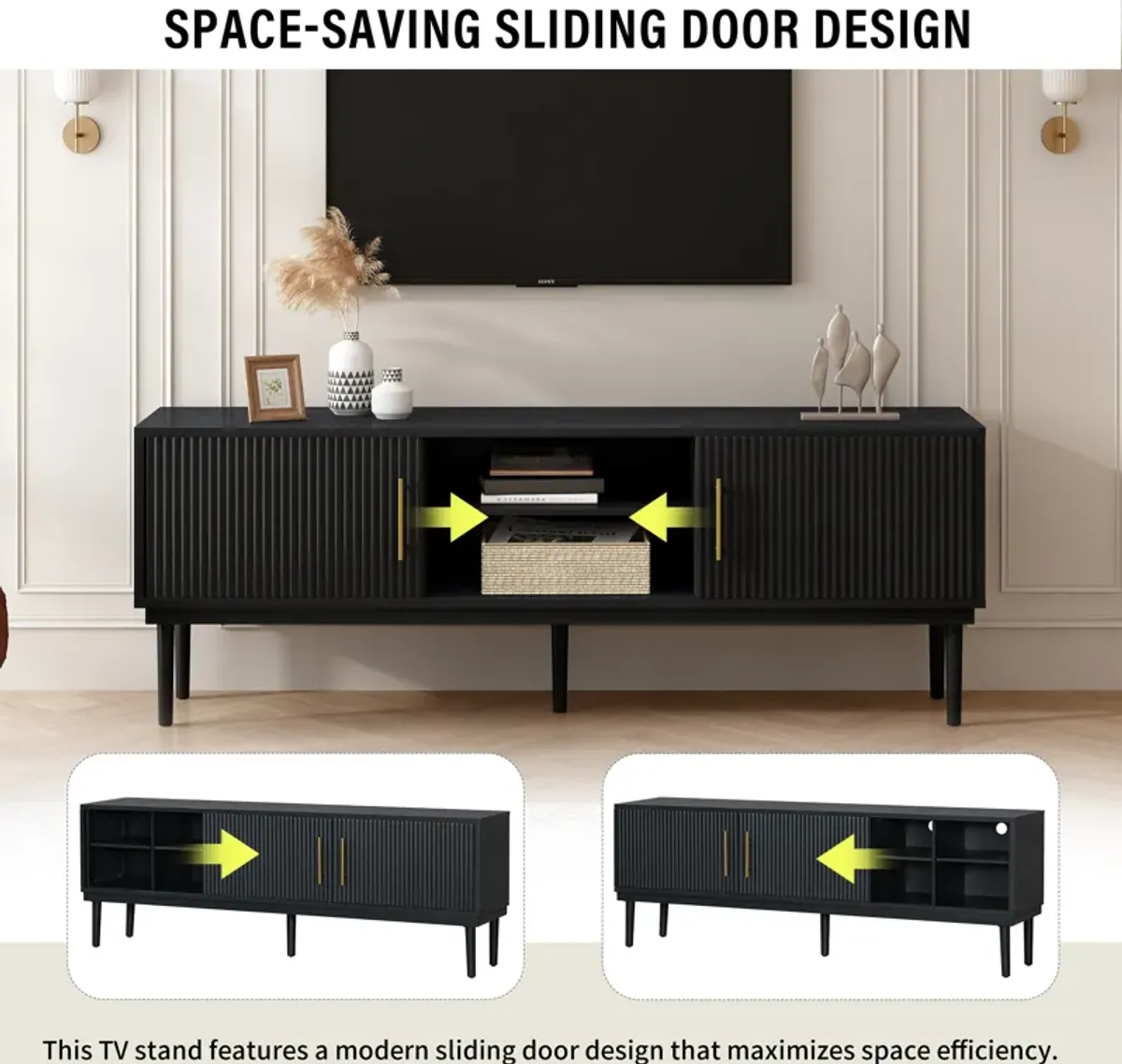 Merax Side Cabinet TV Stand with Sliding Doors