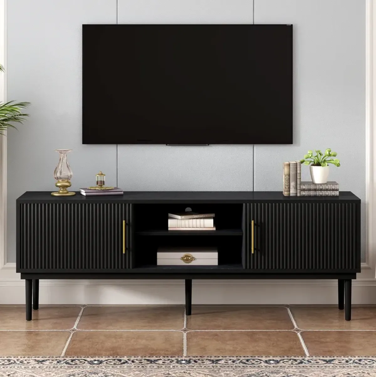 Merax Side Cabinet TV Stand with Sliding Doors