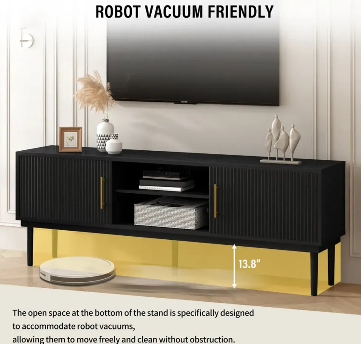 Merax Side Cabinet TV Stand with Sliding Doors