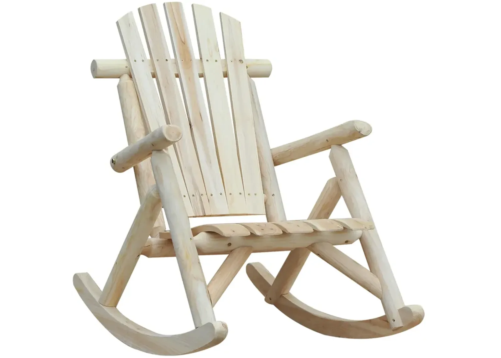 Outsunny Outdoor Wooden Rocking Chair, Single-person Adirondack Rocking Patio Chair with Rustic High Back, Slatted Seat and Backrest for Indoor, Backyard, Garden, Natural