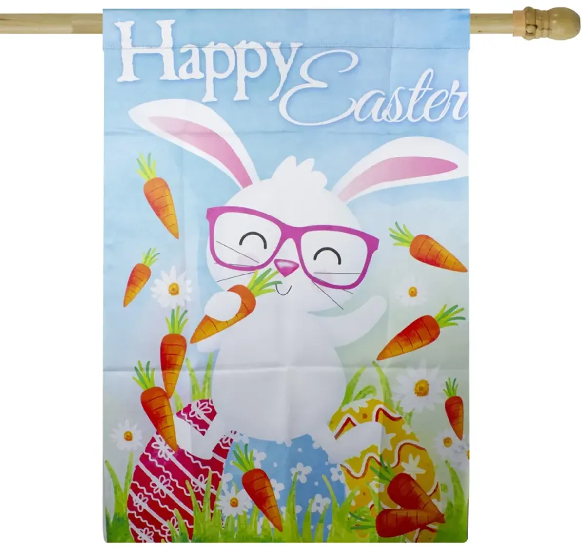 Happy Easter Bunny with Carrots Outdoor House Flag 28" x 40"