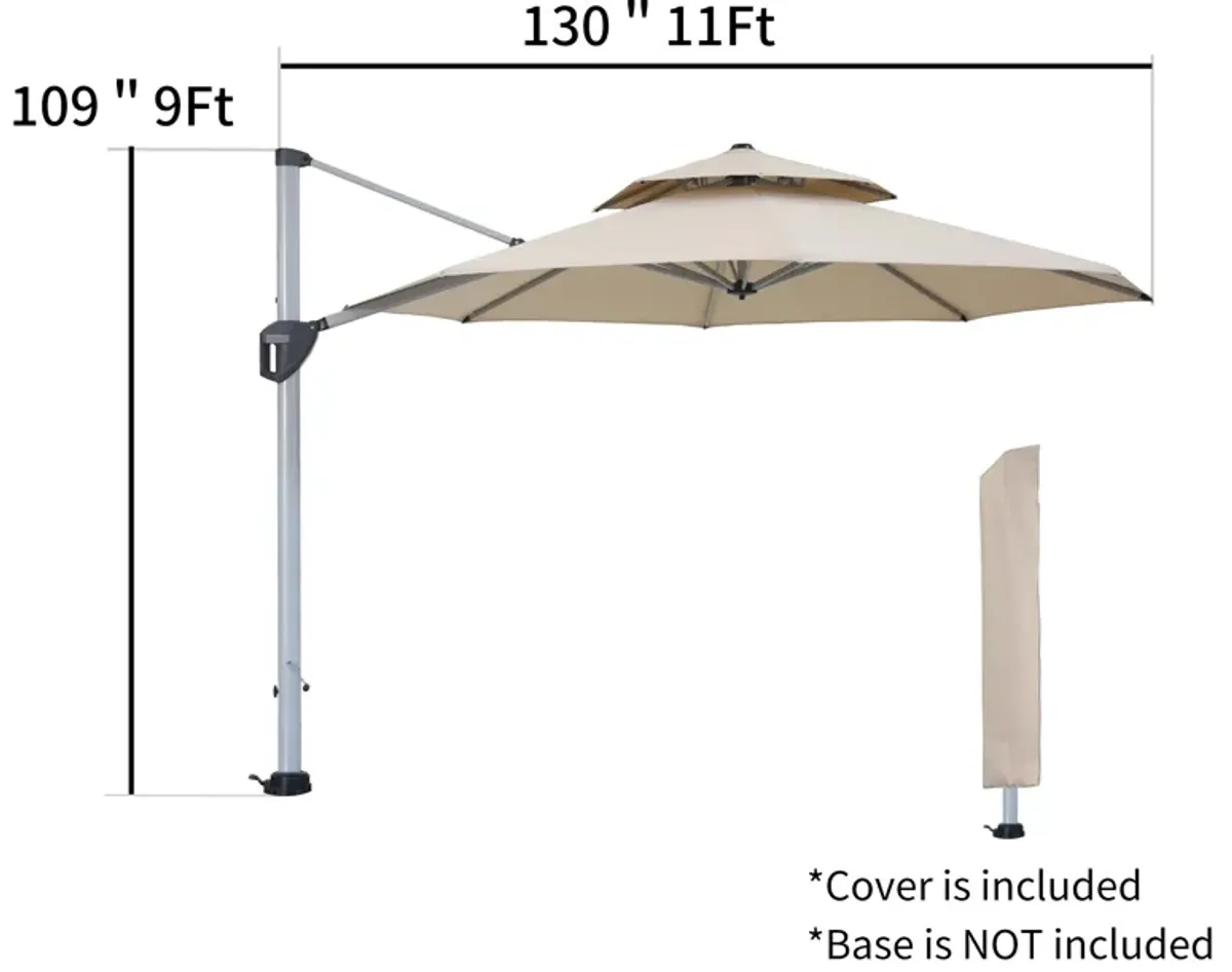 MONDAWE 11ft 2-Tier Square Cantilever Outdoor Patio Umbrella with Included Cover