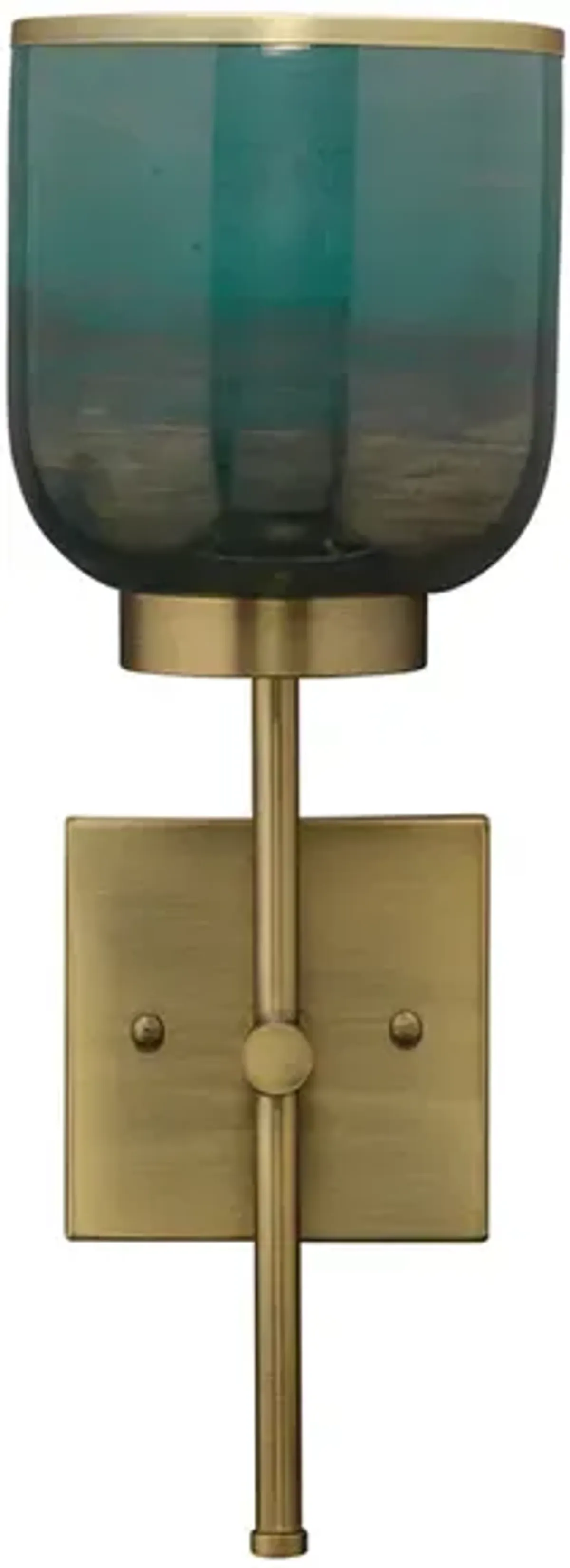 Vapor Single Sconce, Antique Brass and Aqua Metallic Glass