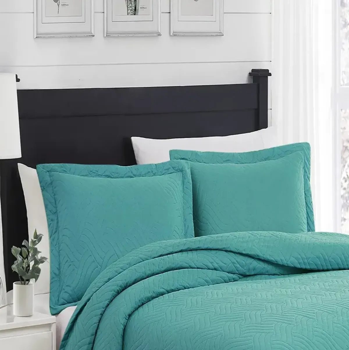 RT Designers Collection Ruby 3pc Pinsonic High Quality All Season Quilt Set for Revitalize Bedroom Queen  Turquoise