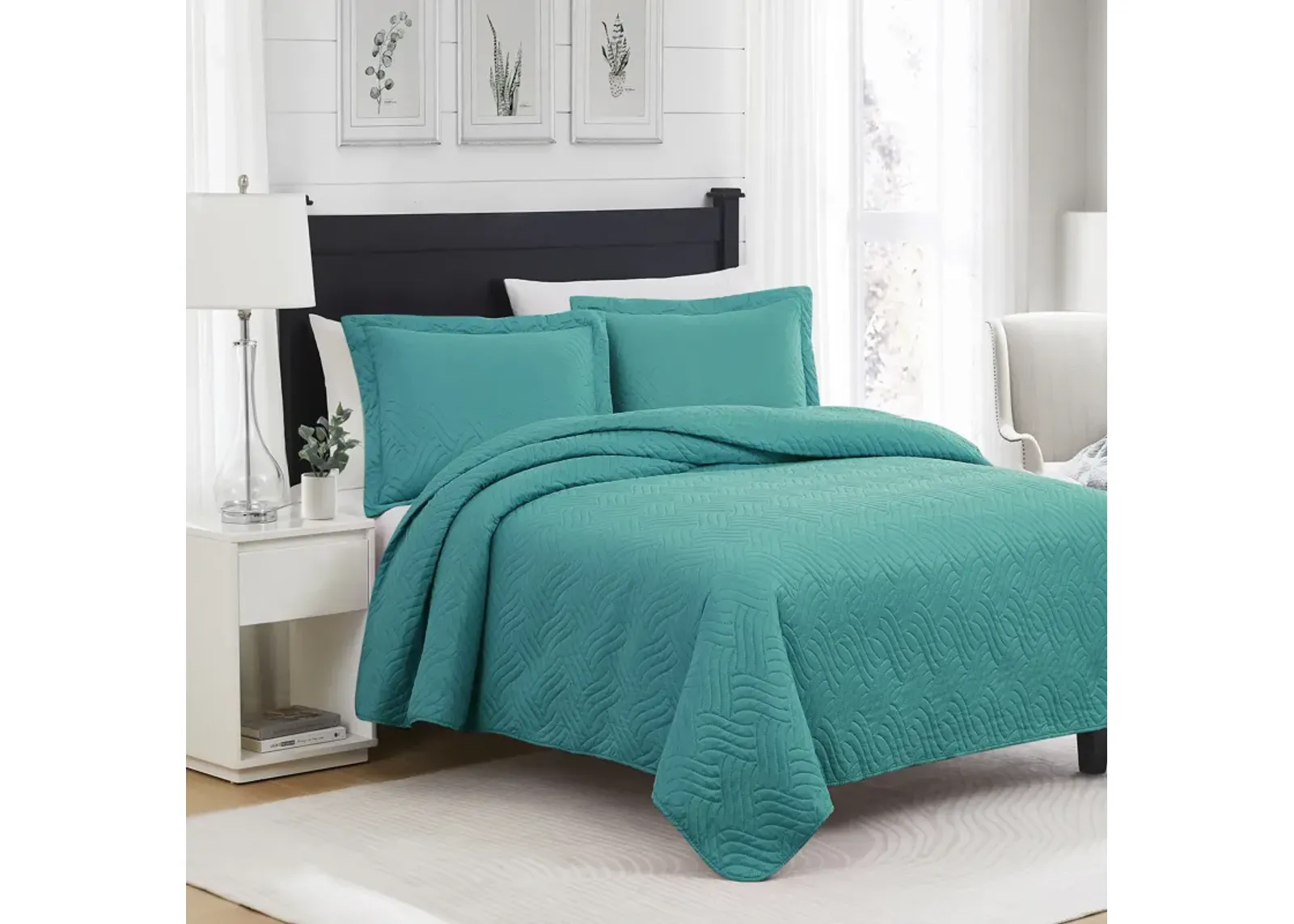 RT Designers Collection Ruby 3pc Pinsonic High Quality All Season Quilt Set for Revitalize Bedroom Queen  Turquoise