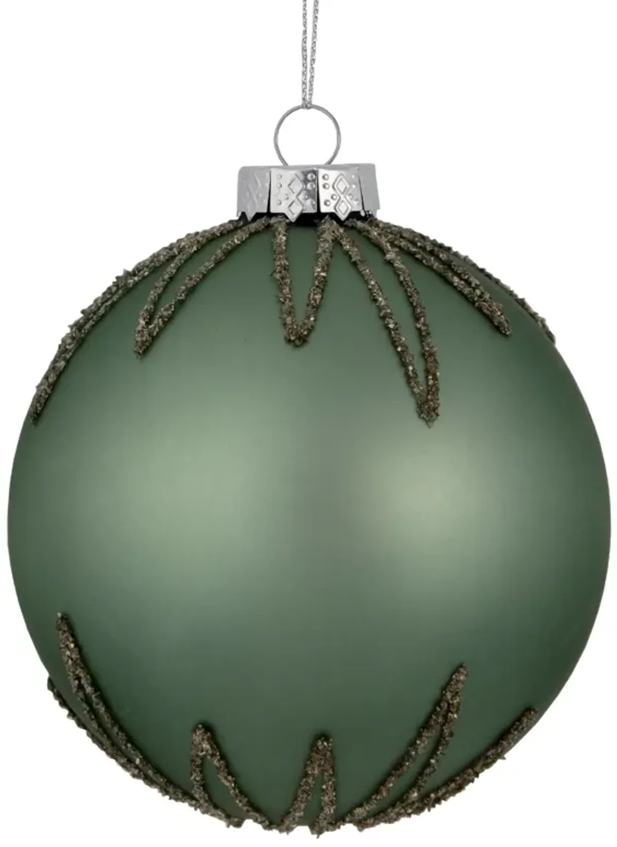 4" Matte Green Starburst Design Glass Ball Christmas Ornament