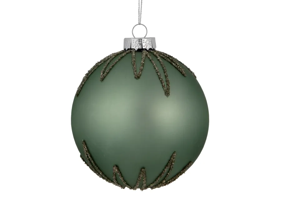 4" Matte Green Starburst Design Glass Ball Christmas Ornament