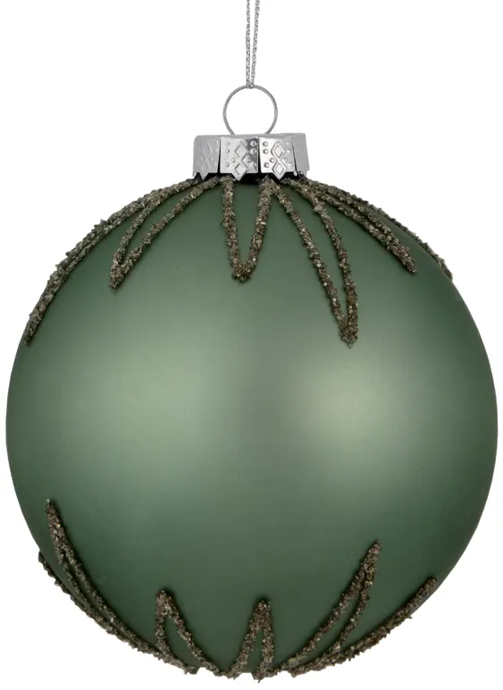 4" Matte Green Starburst Design Glass Ball Christmas Ornament