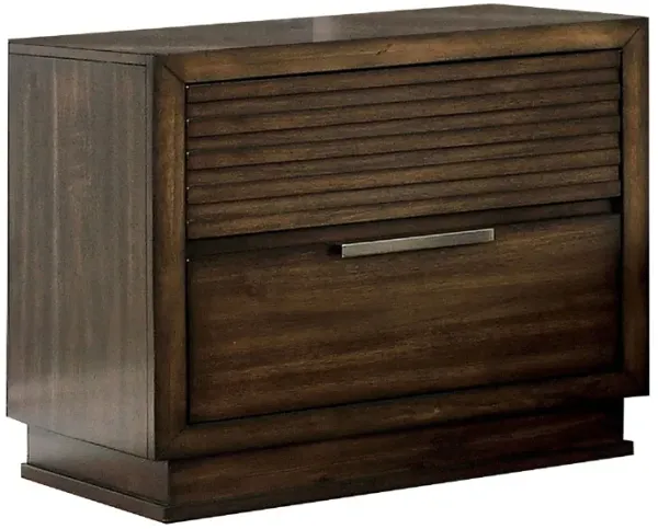2 Drawer Rustic Style Wooden Nightstand with Finger Pull Handle, Brown-Benzara