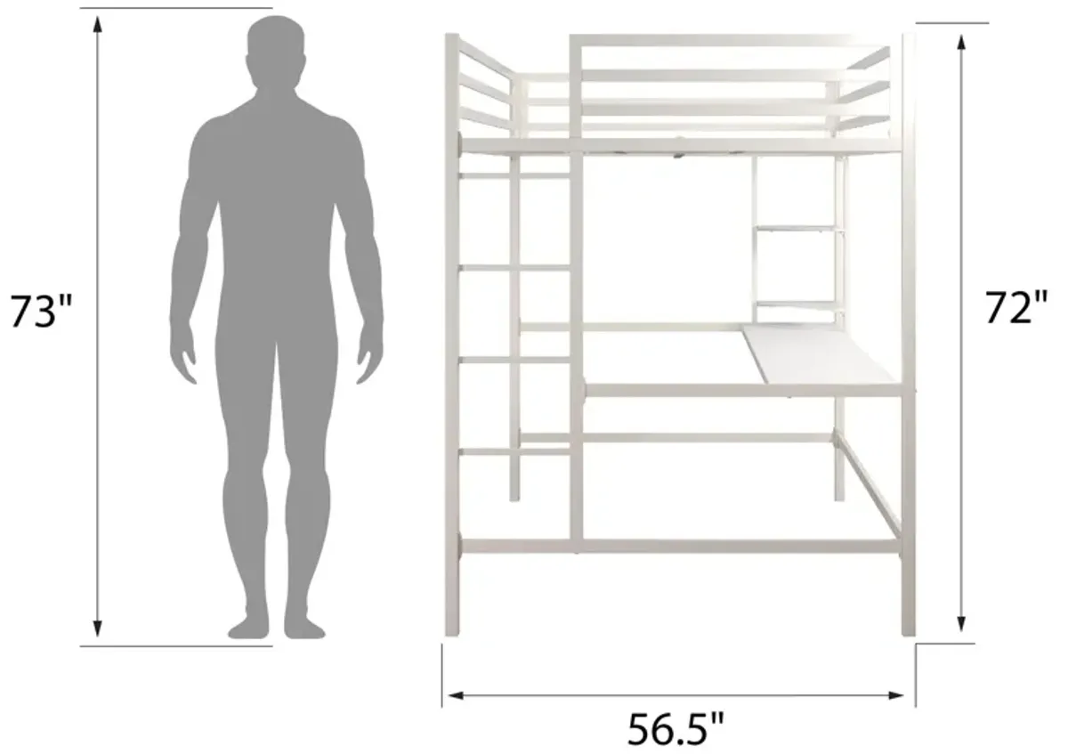 Novogratz Maxwell Metal Loft Bed with Desk & Shelves