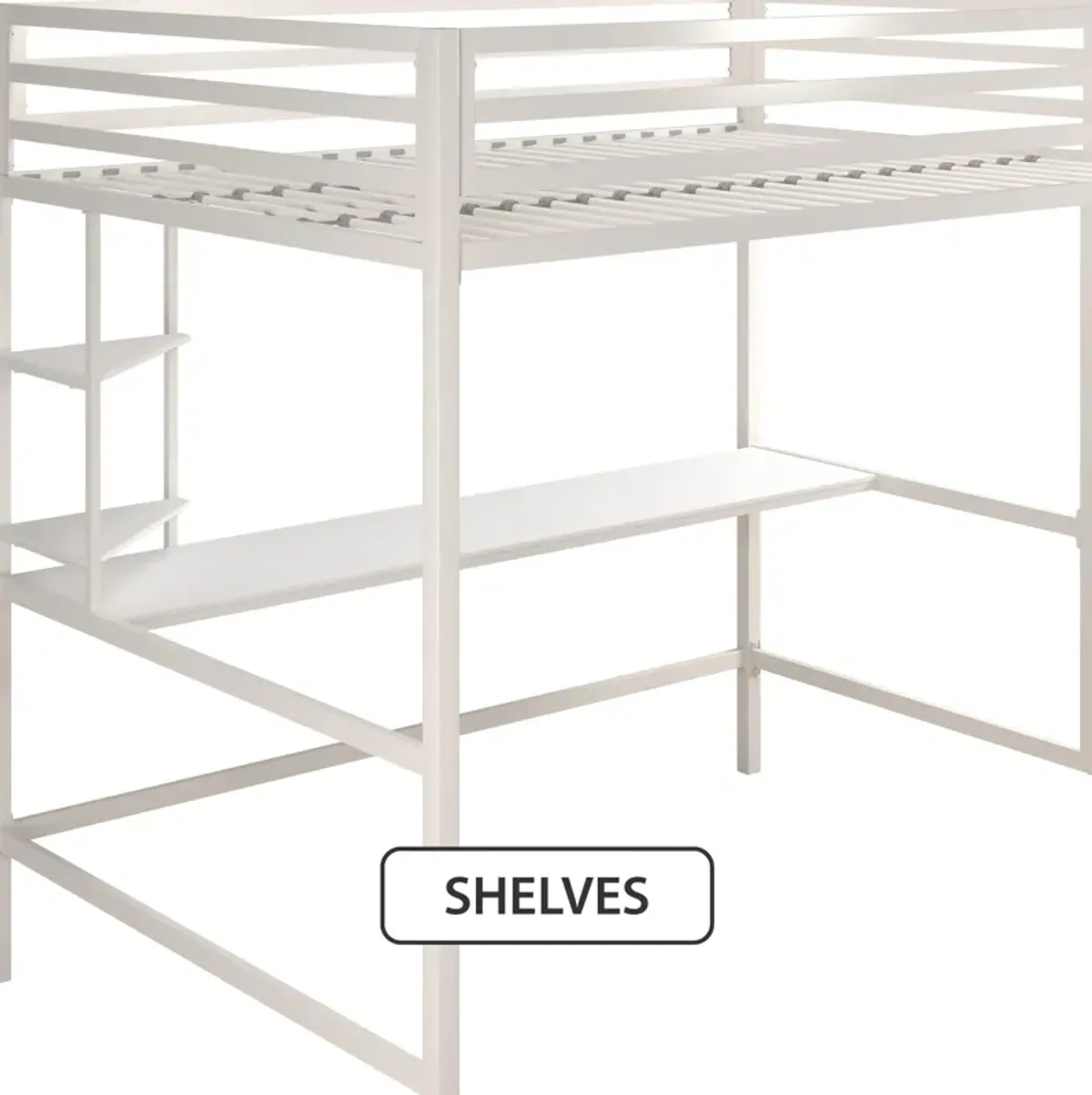 Novogratz Maxwell Metal Loft Bed with Desk & Shelves