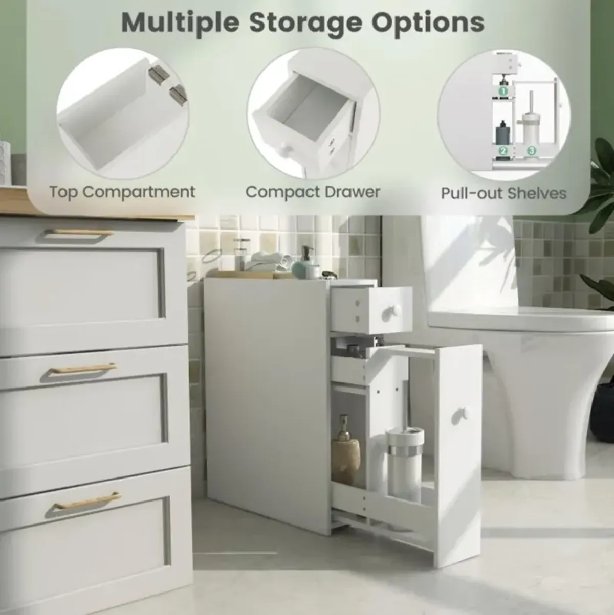 Hivvago White Bathroom Cabinet Space Saver Storage Organizer