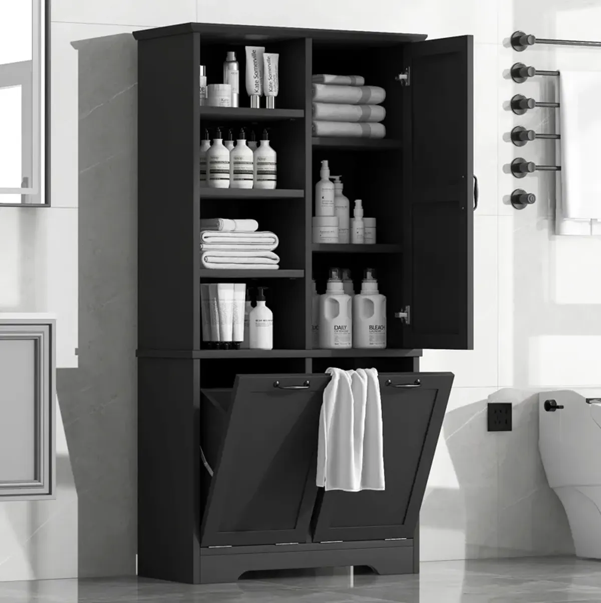 Merax Bathroom Storage Cabinet with Tilt-Out Laundry Hamper